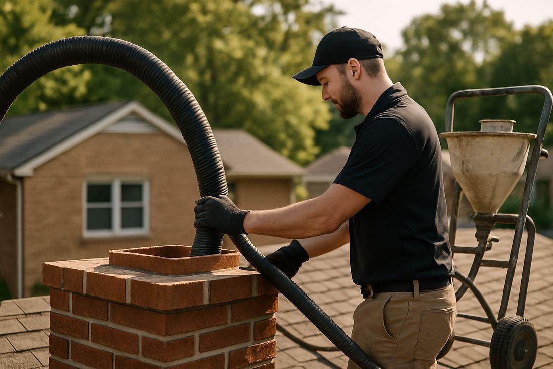 ASH Chimney technician performing chimney relining work on a St. Paul, MN home