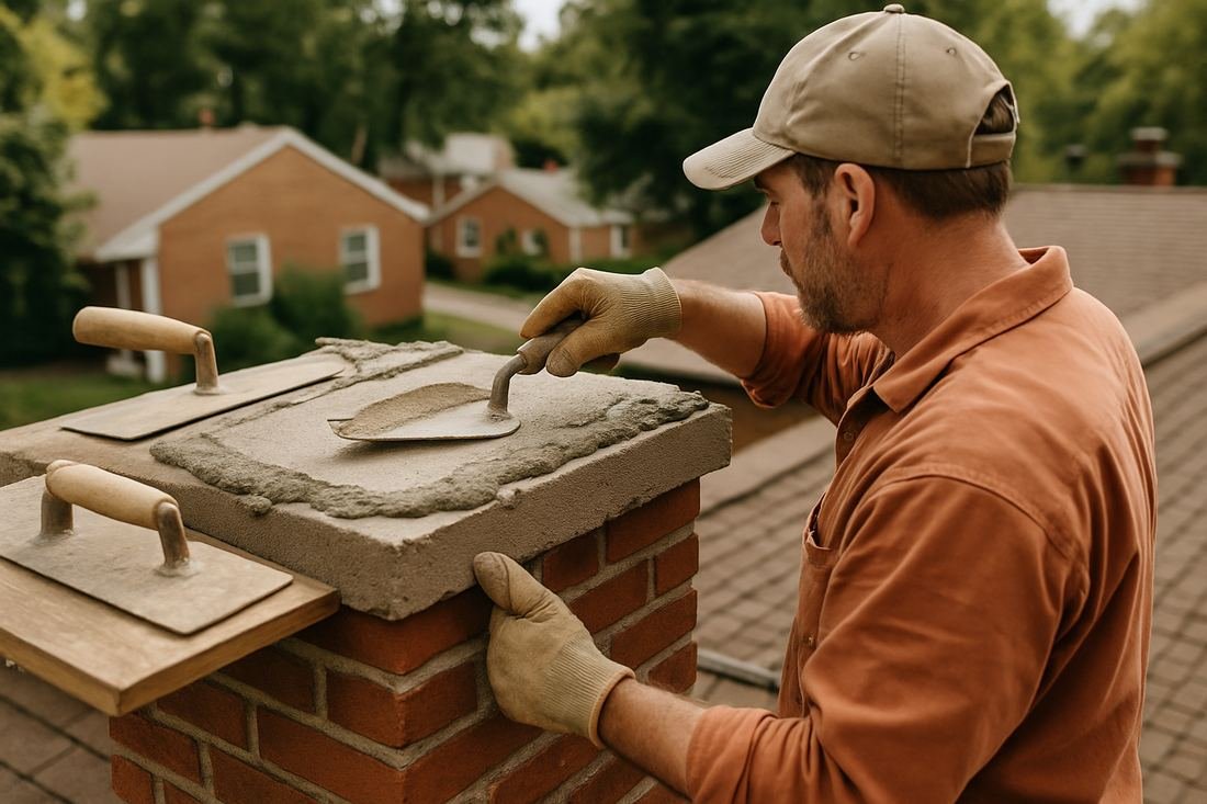 ASH Chimney technician performing masonry & rebuild work on a St. Paul, MN home