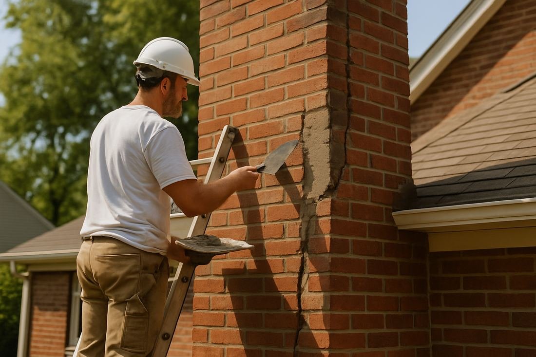 ASH Chimney technician performing chimney repair work on a St. Paul, MN home