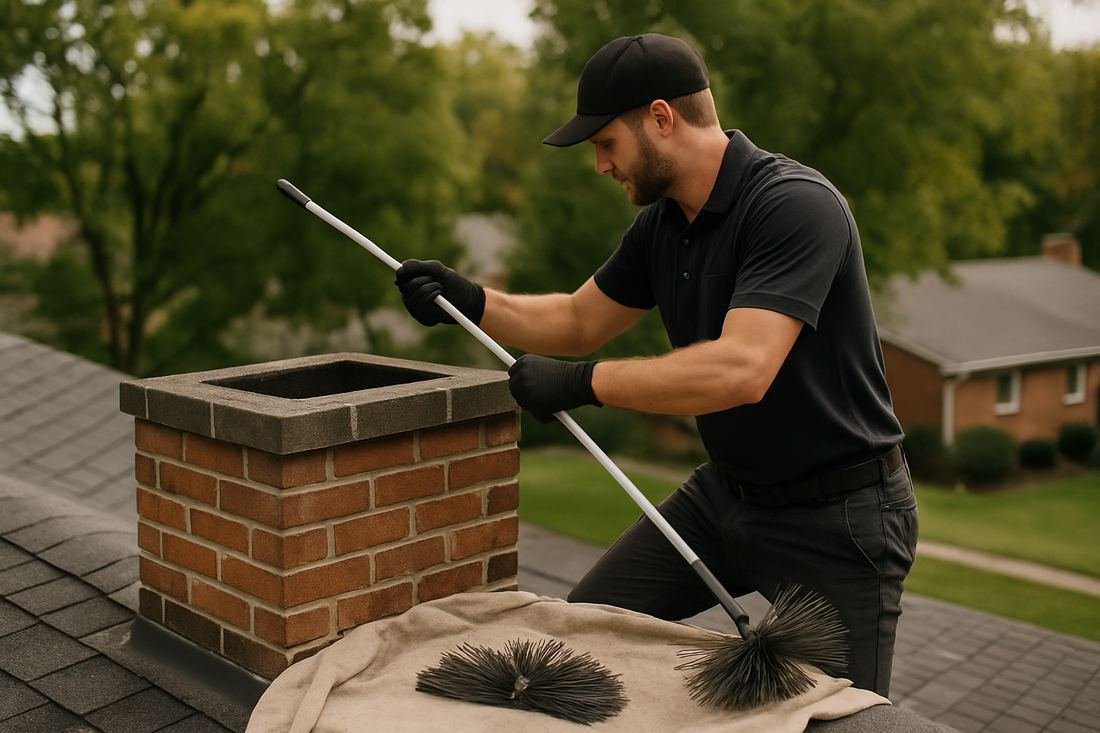ASH Chimney technician performing cleaning & sweeping work on a St. Paul, MN home