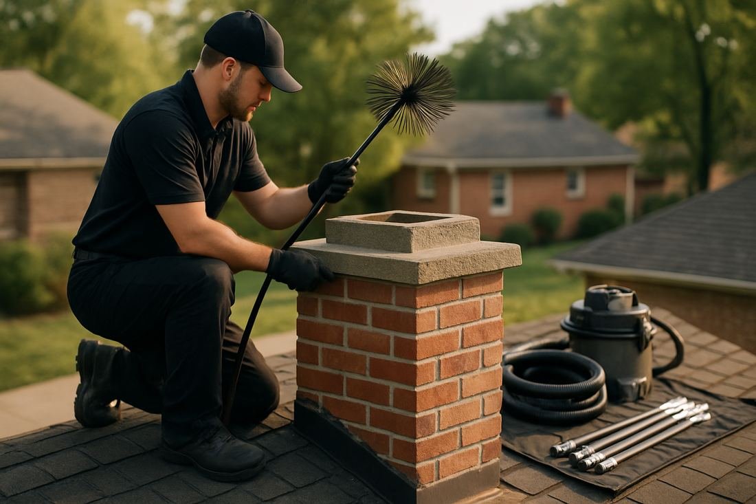 ASH Chimney technician performing cleaning & sweeping work on a St. Paul, MN home