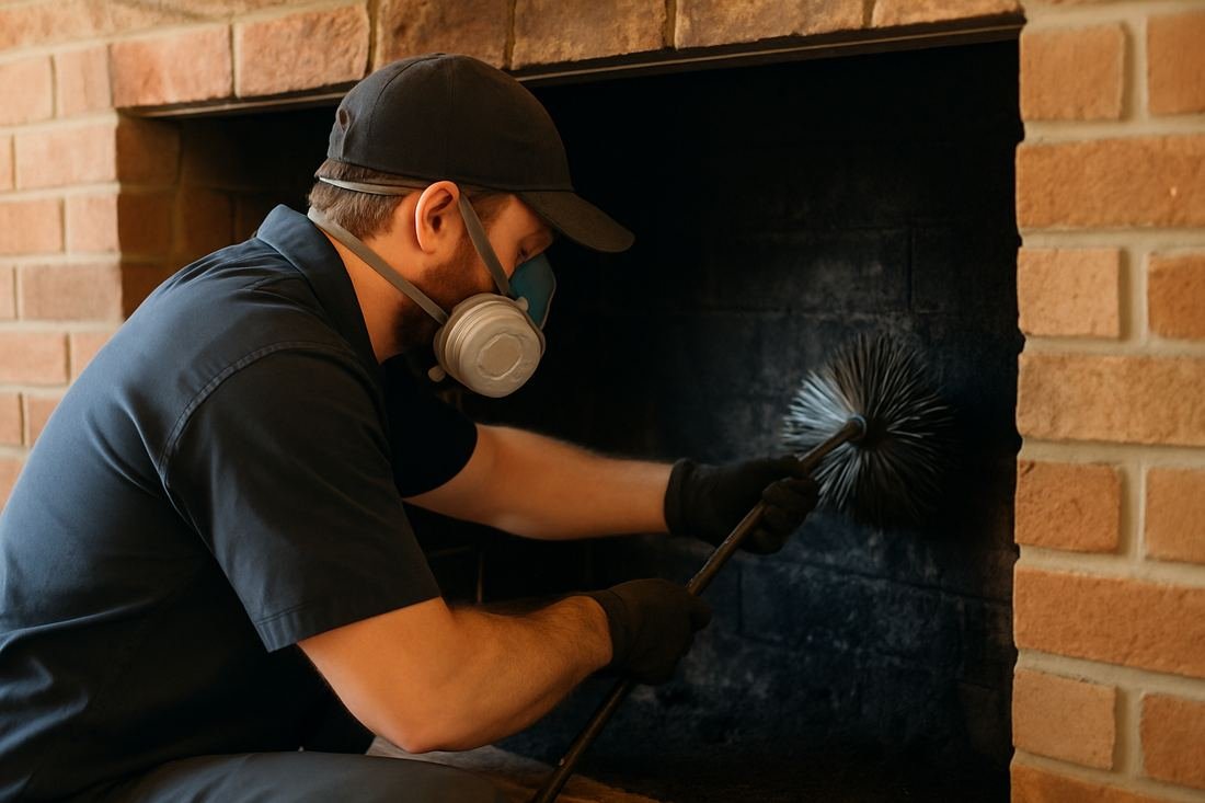 ASH Chimney technician performing cleaning & sweeping work on a St. Paul, MN home