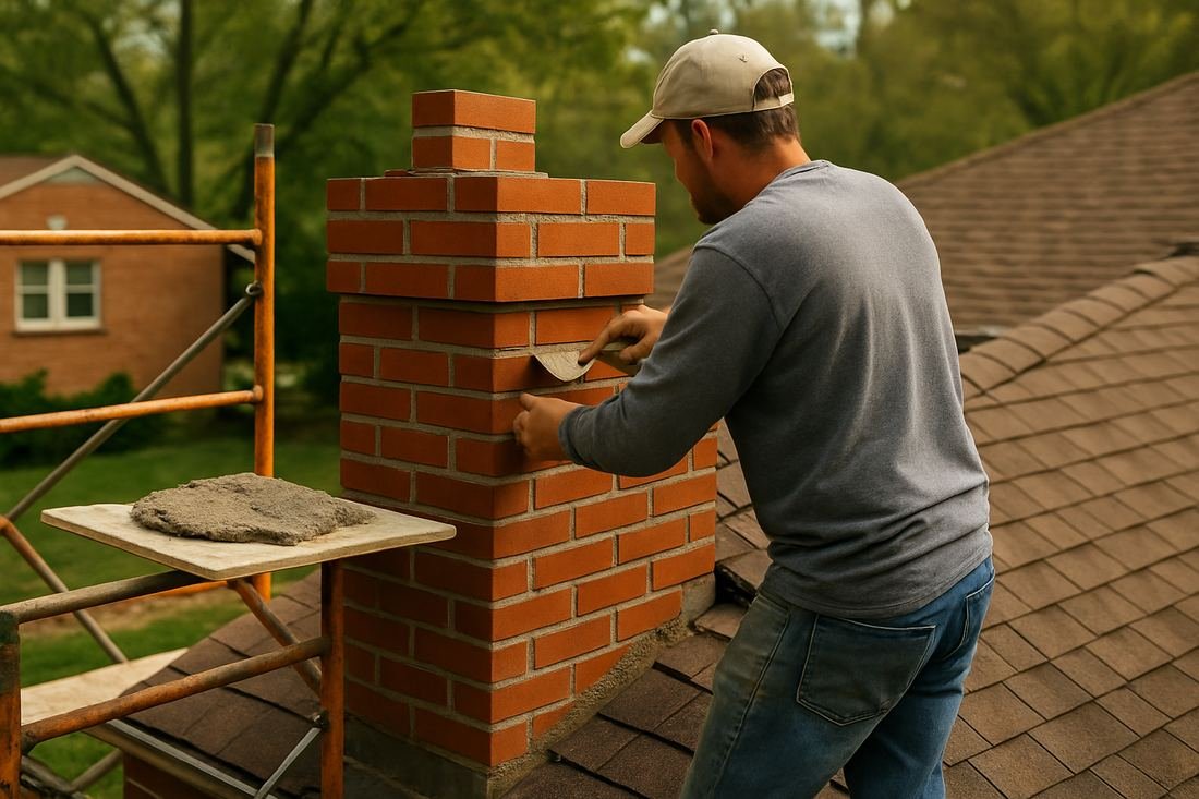 ASH Chimney technician performing masonry & rebuild work on a St. Paul, MN home