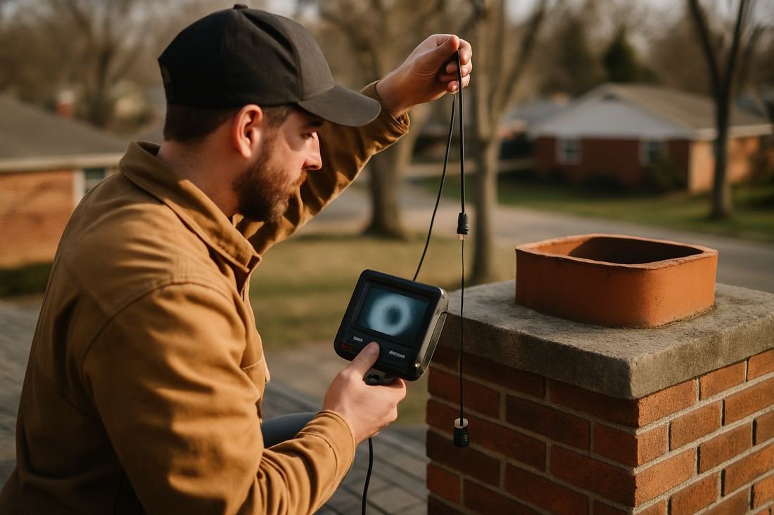 ASH Chimney technician performing chimney inspection work on a St. Paul, MN home
