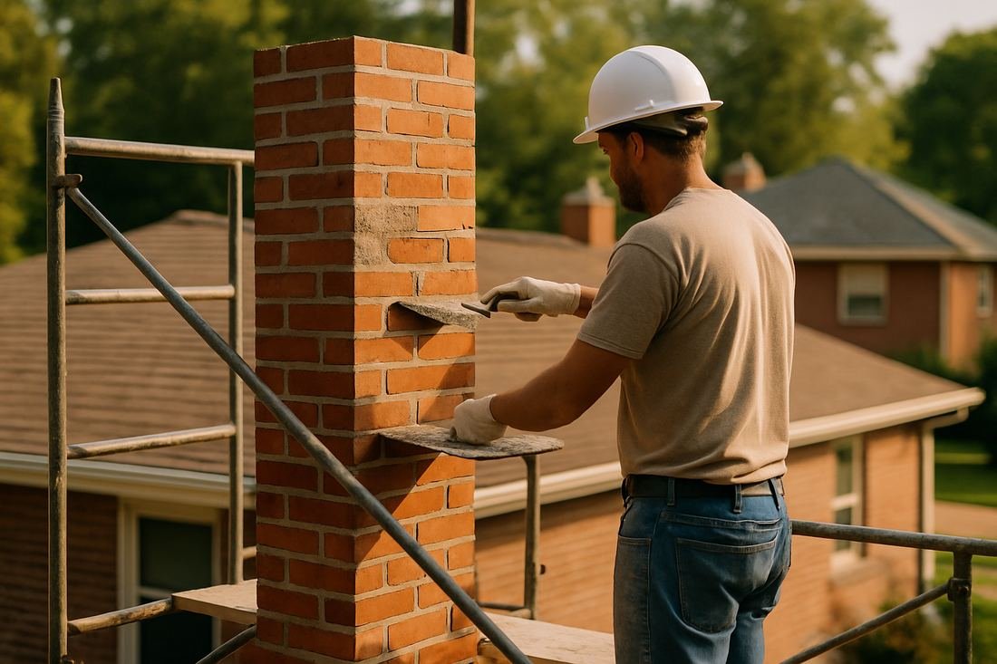 ASH Chimney technician performing masonry & rebuild work on a St. Paul, MN home