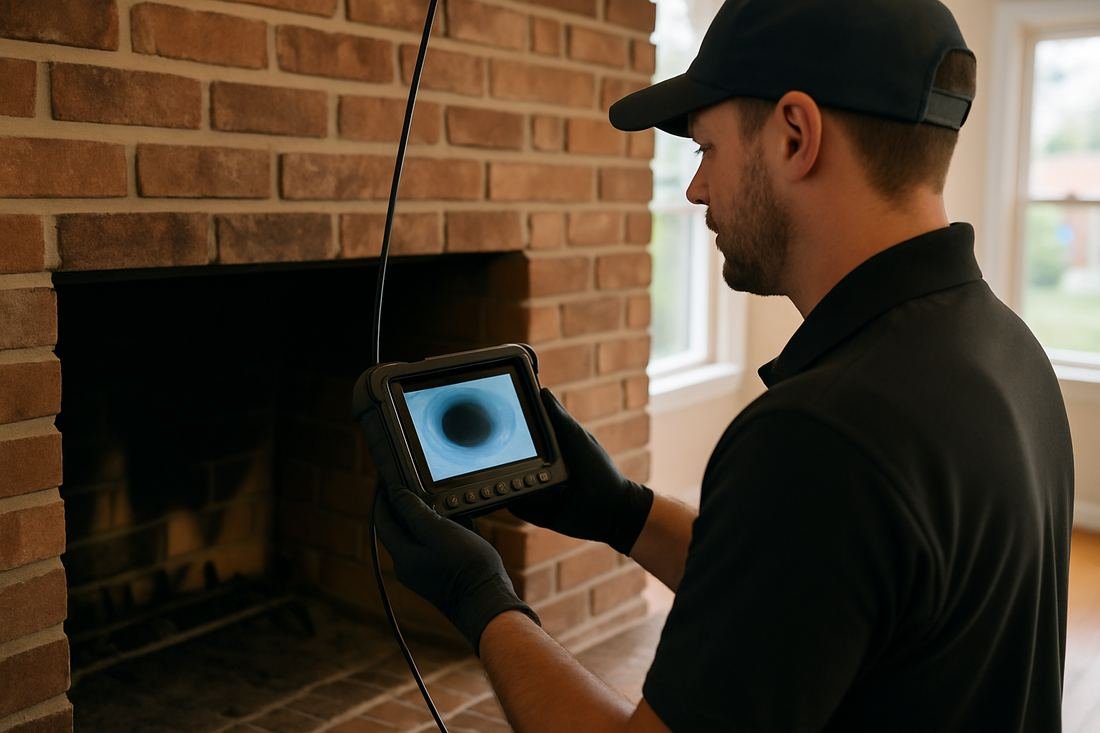 ASH Chimney technician performing chimney inspection work on a St. Paul, MN home