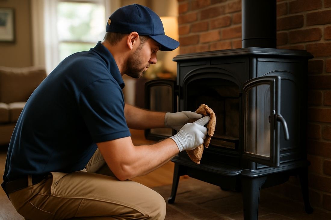 ASH Chimney technician performing cleaning & sweeping work on a St. Paul, MN home